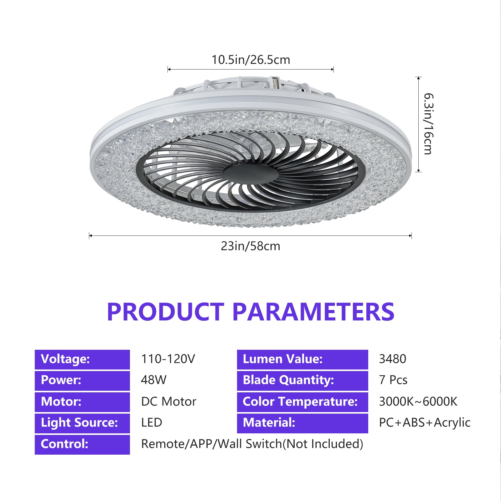 Ventilateurs de plafond clos de 23 pouces avec lumières