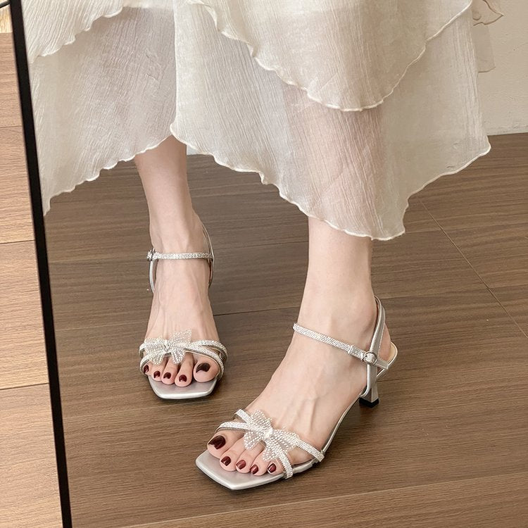 Sandales à un seul bracelet pour femmes Bow High Heel Roman