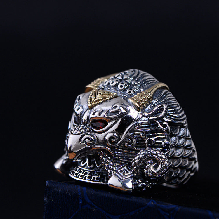 S925 Silver Vintage Anneau pour hommes réglable et tendance