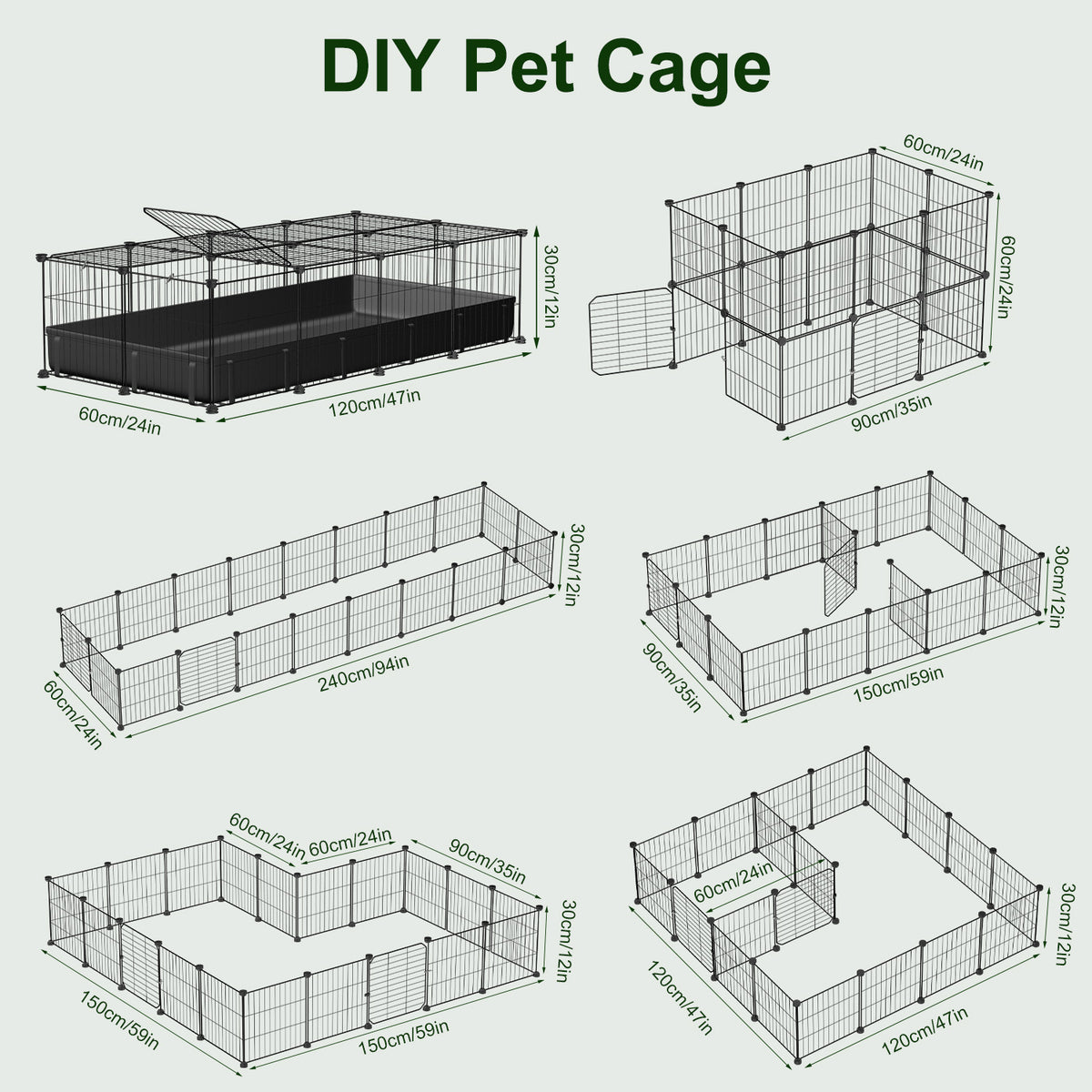 47x24x12IN Guinée Pig Cage Petit parc de jeux d'animaux Bricolage Boîtier pour animaux en métal avec 20 panneaux Wat