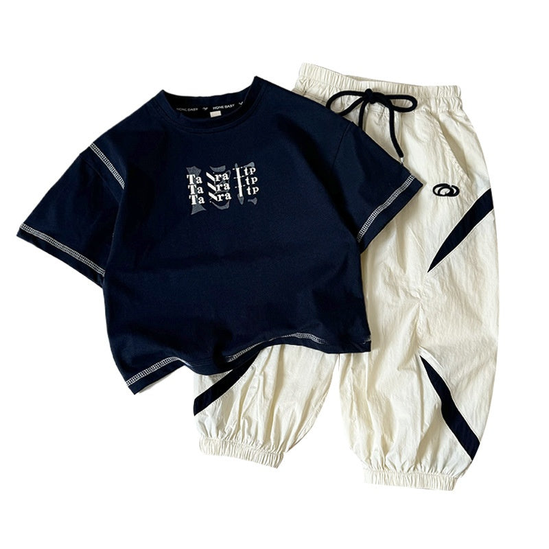 Boys' Letter Print Short Sleeve Two-Piece Set