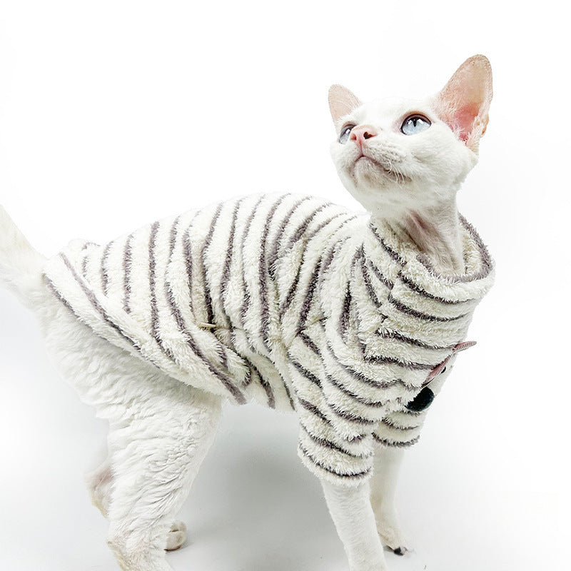 Sphynx Chat chaud Fleece rayé col tortue Chandail pour chats sans cheveux Kittens Devon Rex