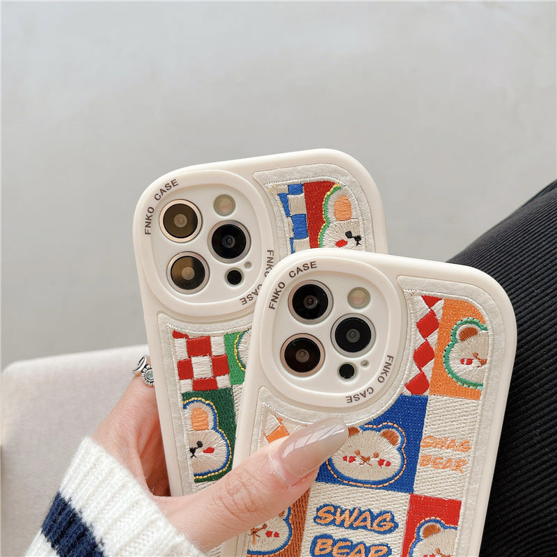Mignon ours brodé et lapin cas téléphone