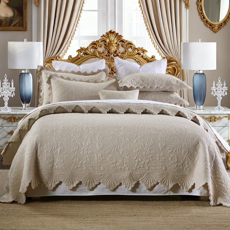 3-Piece Rose Floral Embossé Couvercle cousu Couvercle rempli de coton