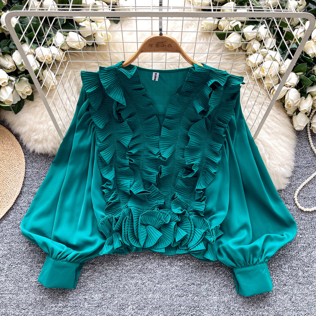 Socialite Court-Style Top avec les manches et l'ourlet volant