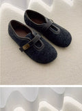Femmes Automne Round Toe Woolen Retro Velcro Ballet Flats