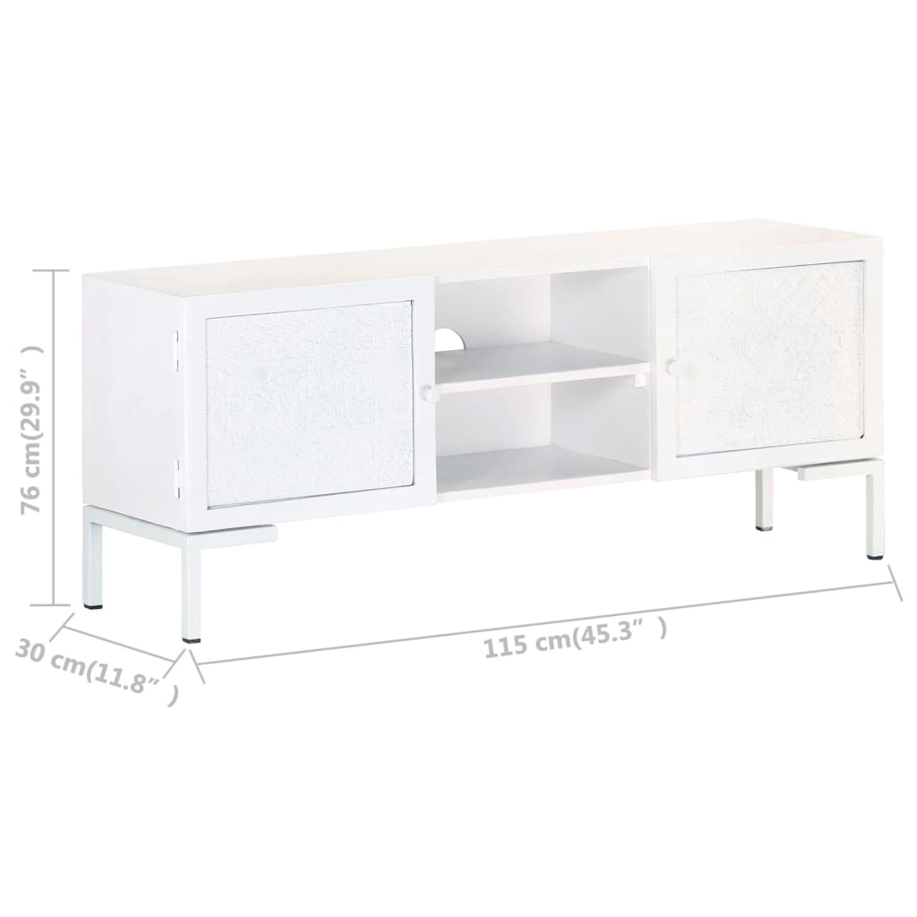 Armoire TV, blanc, 115x30x46 cm, bois de mangue massif