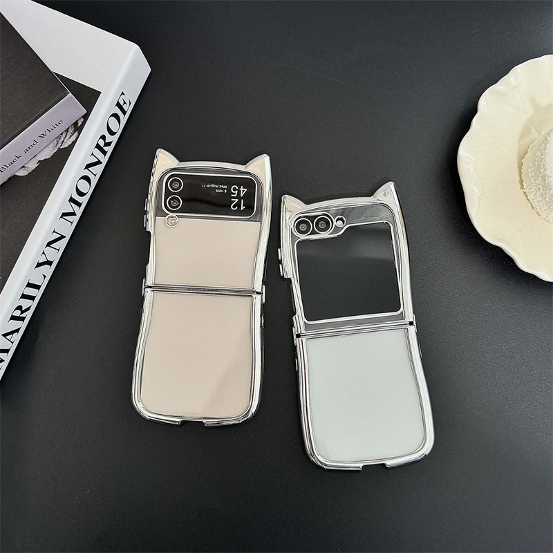 Ins Electroplating Edge Cat Ear Étui de téléphone pliant transparent