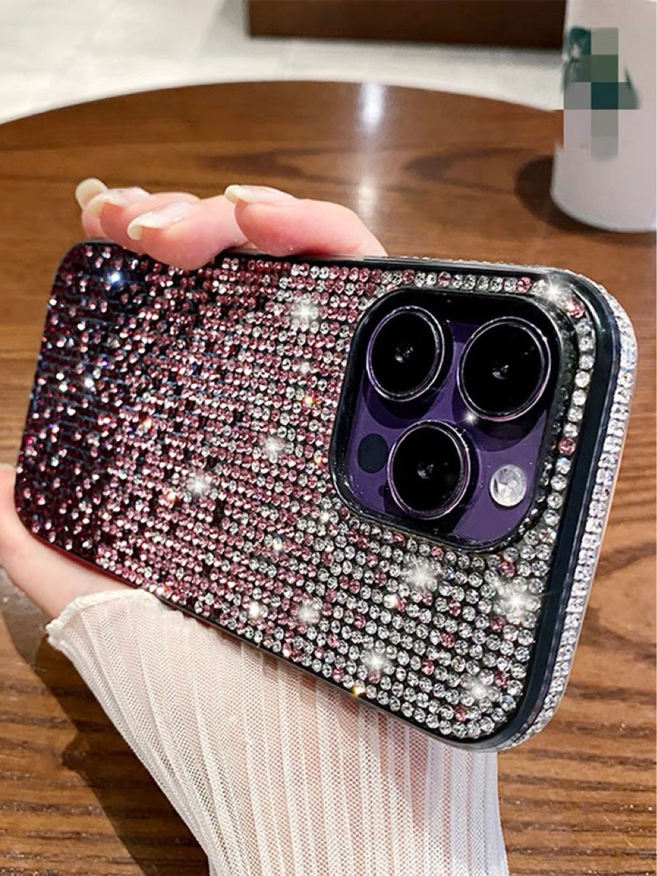 Gradient Edge Diamond Case Téléphone Starry Sky Strass