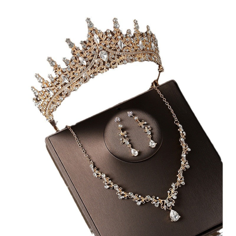 Boucles d'oreilles Crown Headdress Collier Champagne Gold Vintage