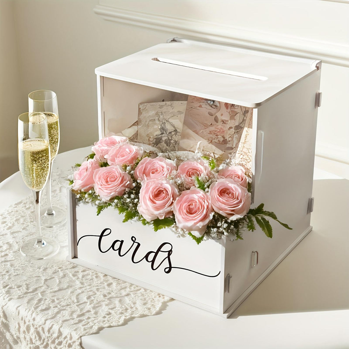 White wedding wishing well with lockable lid