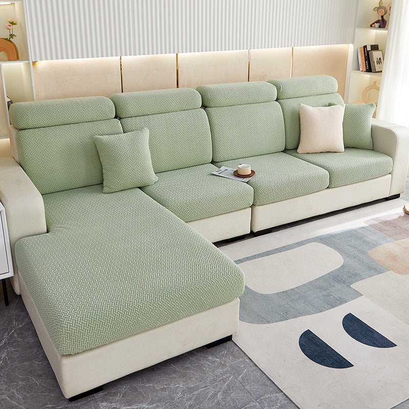 Couvercle simple de canapé Jacquard anti-poussière couleur solide Coussin de siège long de la chaise