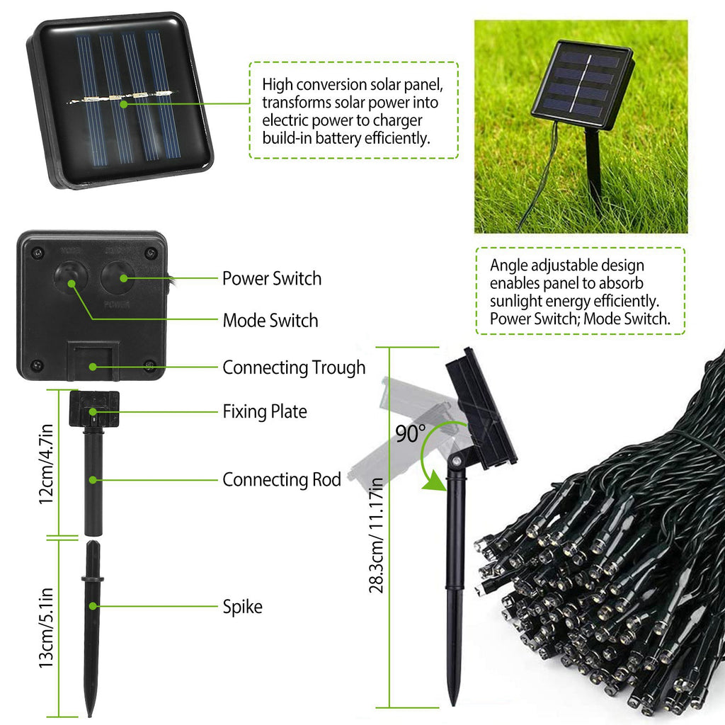 1Pc Solar String Lights LED Solar Power Fairy String Light 12M 8 Mode d'éclairage Cool Light