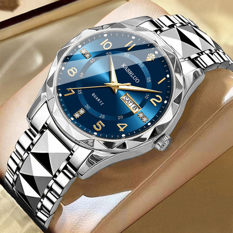 Dual Calendar Homme Mode Imperméable Montre Quartz Lumineuse