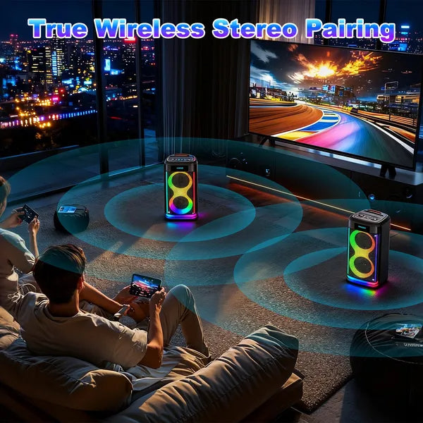 Haut-parleur de partie sans fil portable avec lumière LED sans fil Mic télécommande TWS Treble Basse