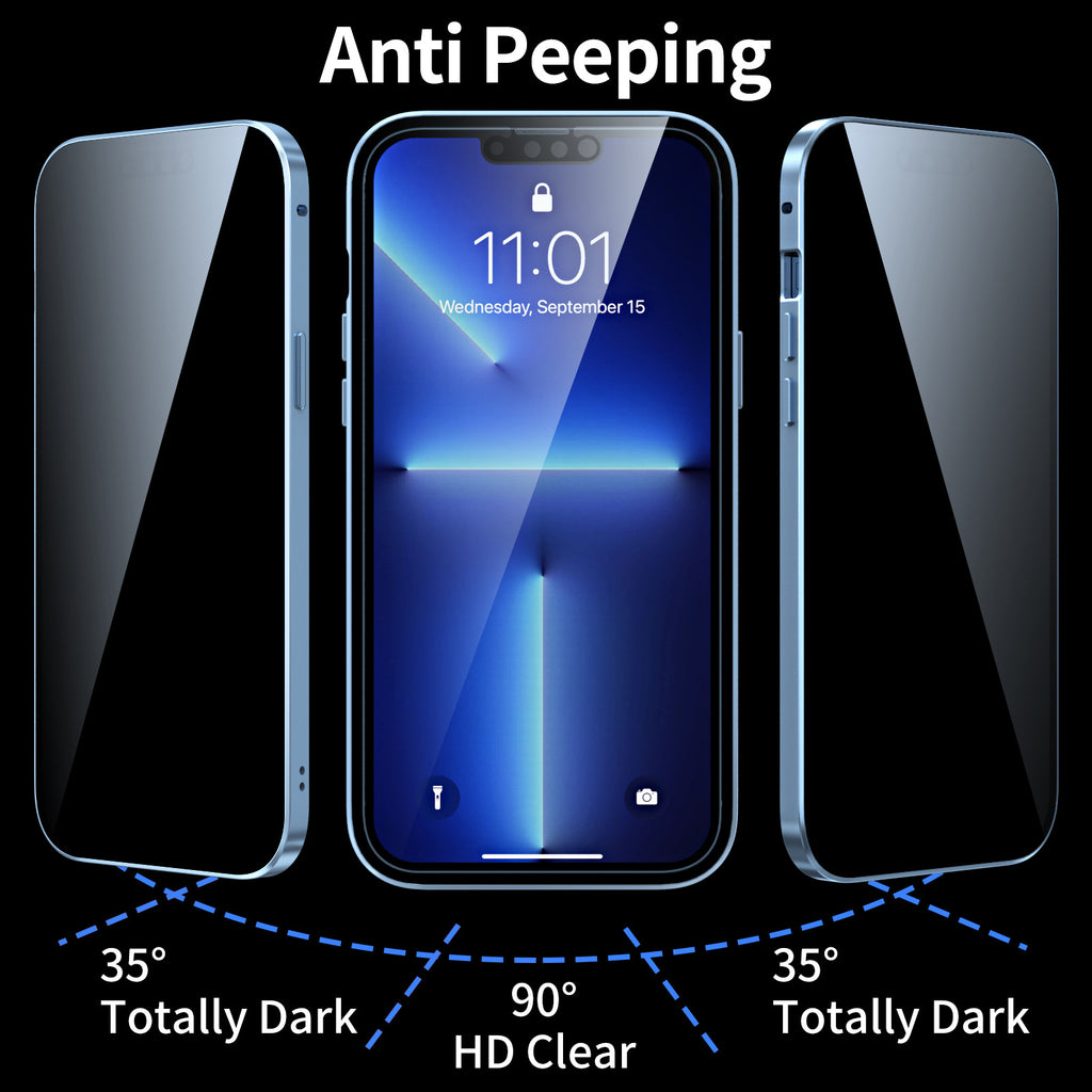 Protection de la vie privée Magneto Phone Case Double face métal cadre