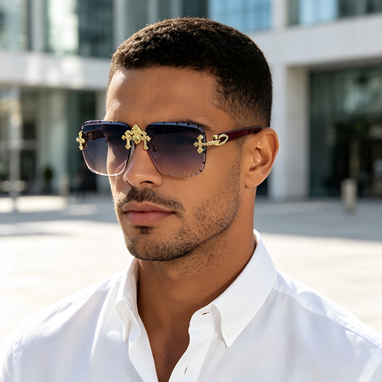 Lunettes de soleil européennes et américaines rétro sans cadre pour les hommes avec des bords diamantés et l'imitation