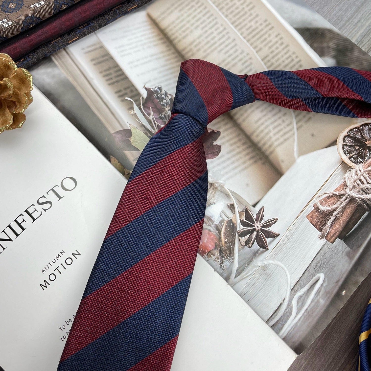 Retro Coffee Color Orange Red Striped Tie Hand Hit 8CM Hommes
