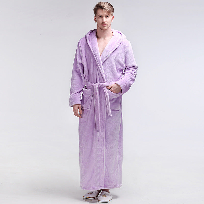 Men's Winter Thick Hooded Long Nightshirt