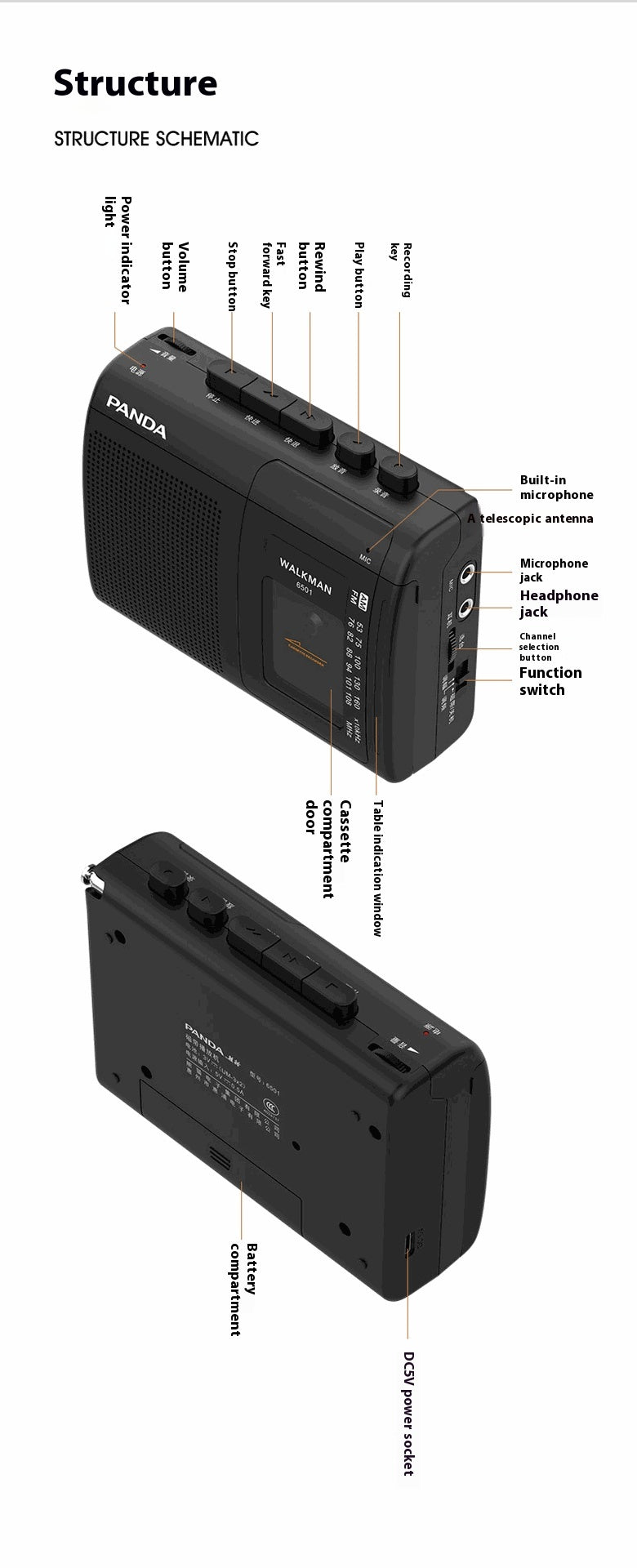 6501 Bande Walkman Enregistrement et lecture de radio FM