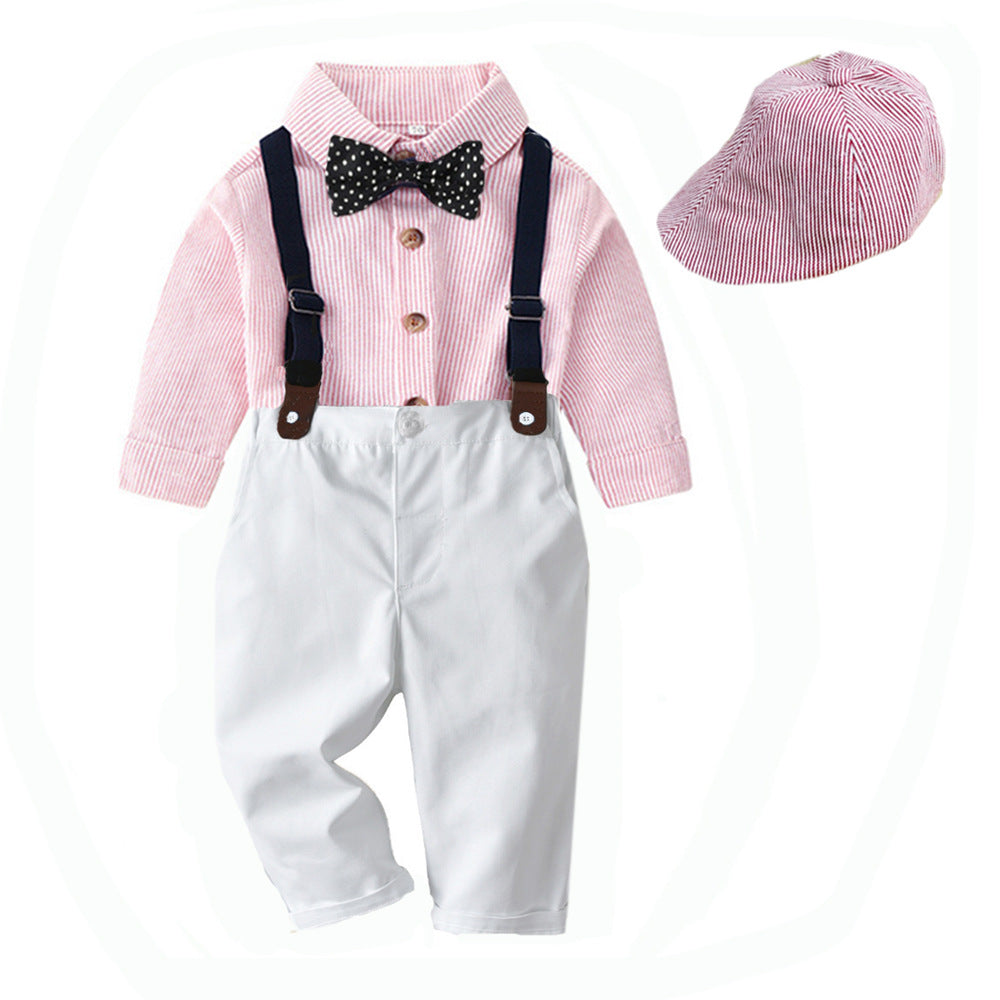 Garçons' Printemps et Automne Chemise rayée Pantalons Match costume