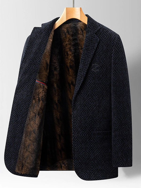 Veste de costume épais à l'aide de velours d'âge moyen à plus âgé pour hommes