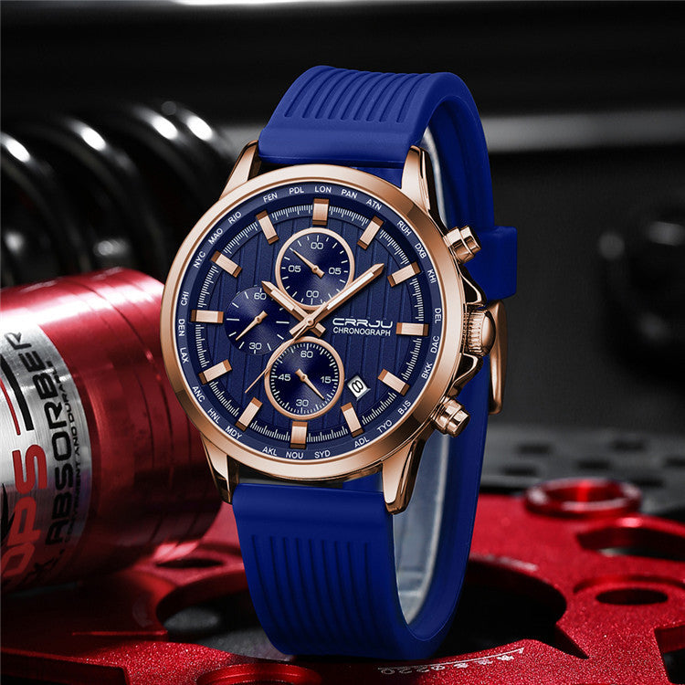 Bracelet en silicone pour homme Bracelet en acier à six broches Business Casual Watch