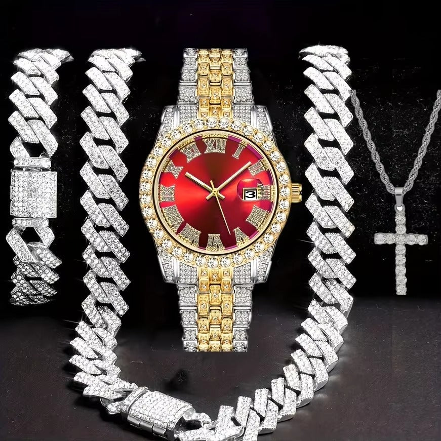 Hip Hop Bracelet Collier Diamond-embed Montres costume