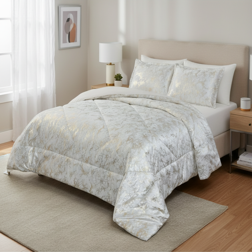 Set de confort de style métallisé 3 pièces pour la Reine Et Roi