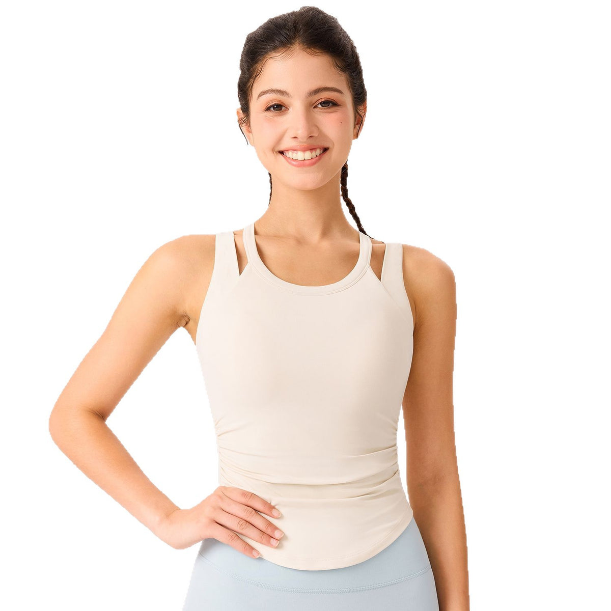 Faux vestige de yoga à deux pièces pour les femmes avec des coupes fixes