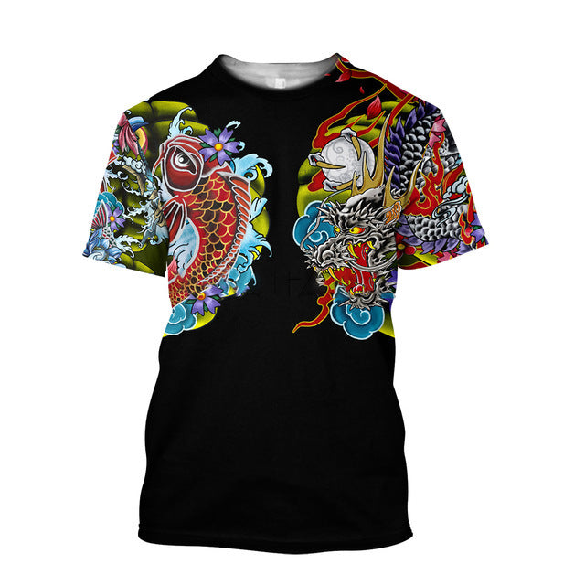 T-shirt homme 3D Samurai Imprimé T-shirt enroulé Col rond