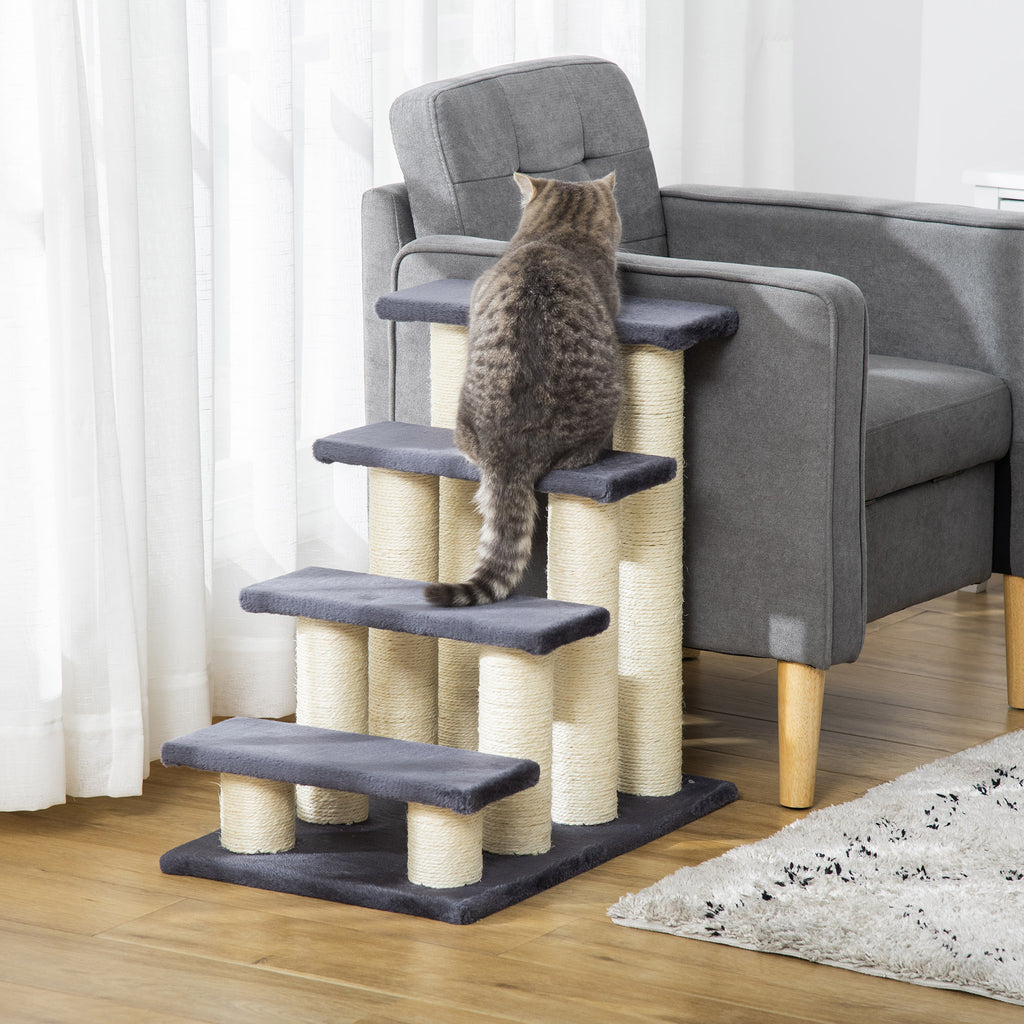 Arbre de chat avec 4 étapes pour les lits hauts avec poste de scratching sisal