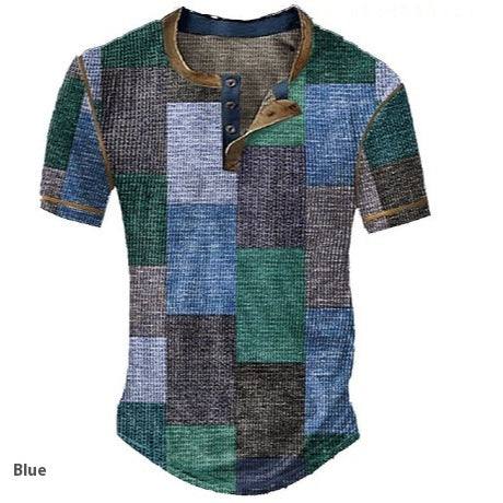 Vêtements Hommes Graphic Plaid Color Block Imprimé Waffle Henley Chemise manches courtes hommes