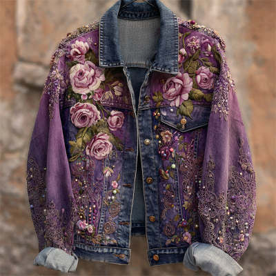 Veste de denim retro à manches longues lavée d'automne