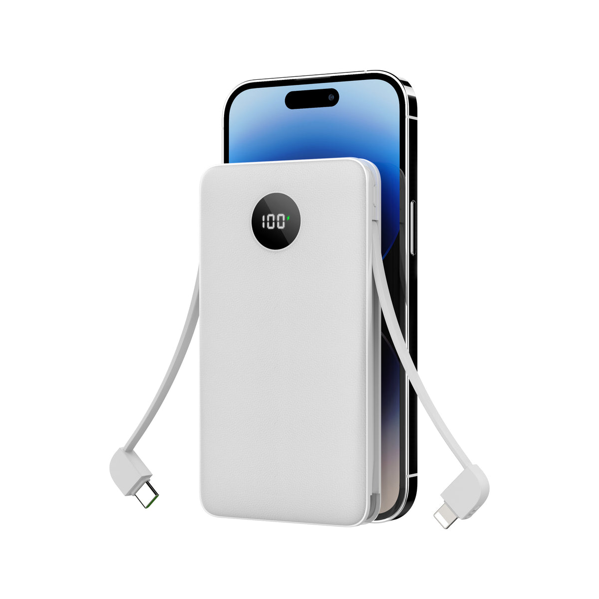 The digital display comes with a fast-charging two-wire power bank