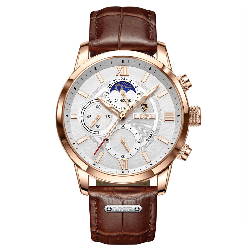 Montre Quartz haut de gamme Homme Chronographe multifonction Lumineux et résistant à l'eau