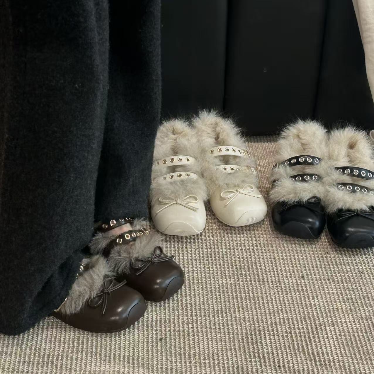 Femmes de style français polaire doublé Mary Janes