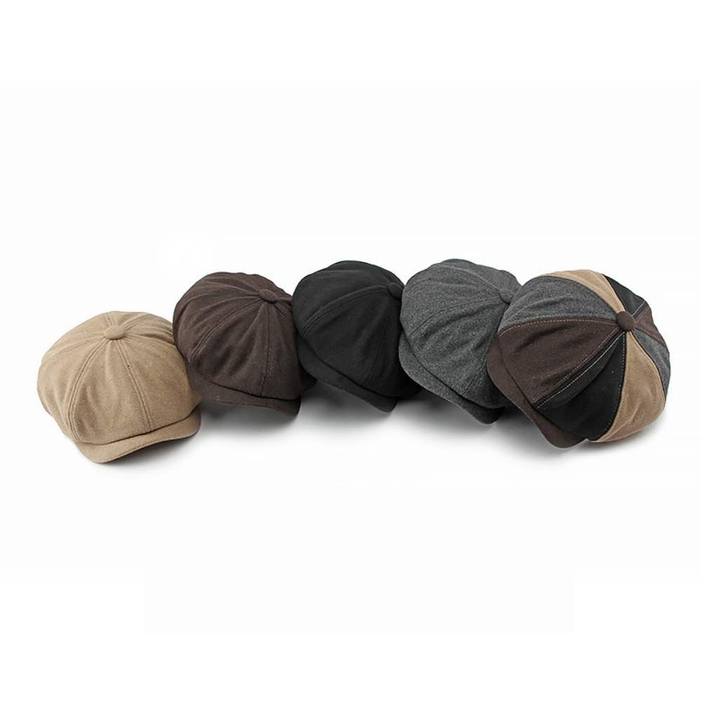 Rétro style britannique Octagonal Newsboy Cap avec un patchwork court Brimmed Tweed Fedora Hat