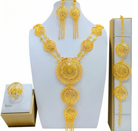 Bijoux d'or costume arabe Collier de mariage Bracelet Boucles d'oreilles Anneau
