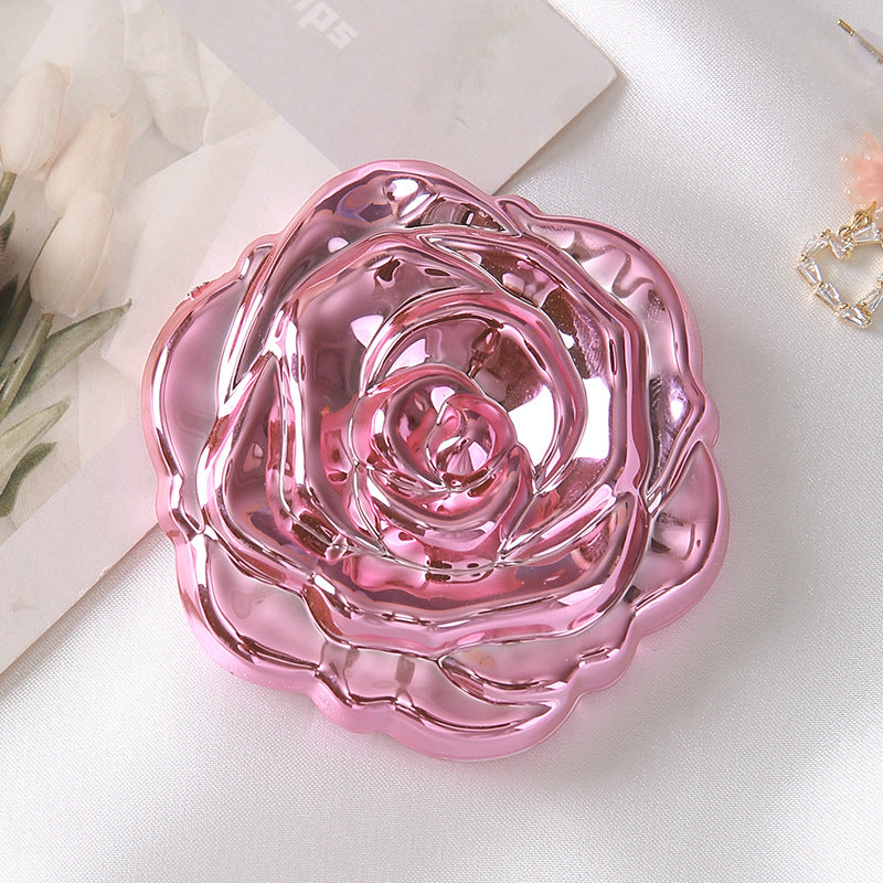 Miroir pliable portable avec motif rose électroplaqué