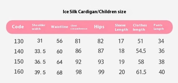Pyjama de filles Pyjama mince de glace en soie pour enfants Short à manches courtes été