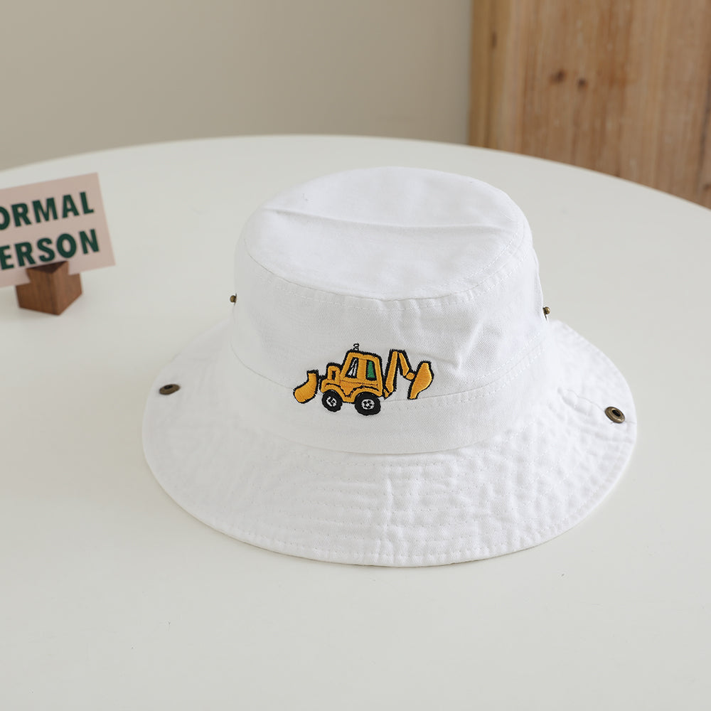 Chapeau à franges pour mini-excavateur brodé de dessin animé pour enfants avec corde et bord réglable