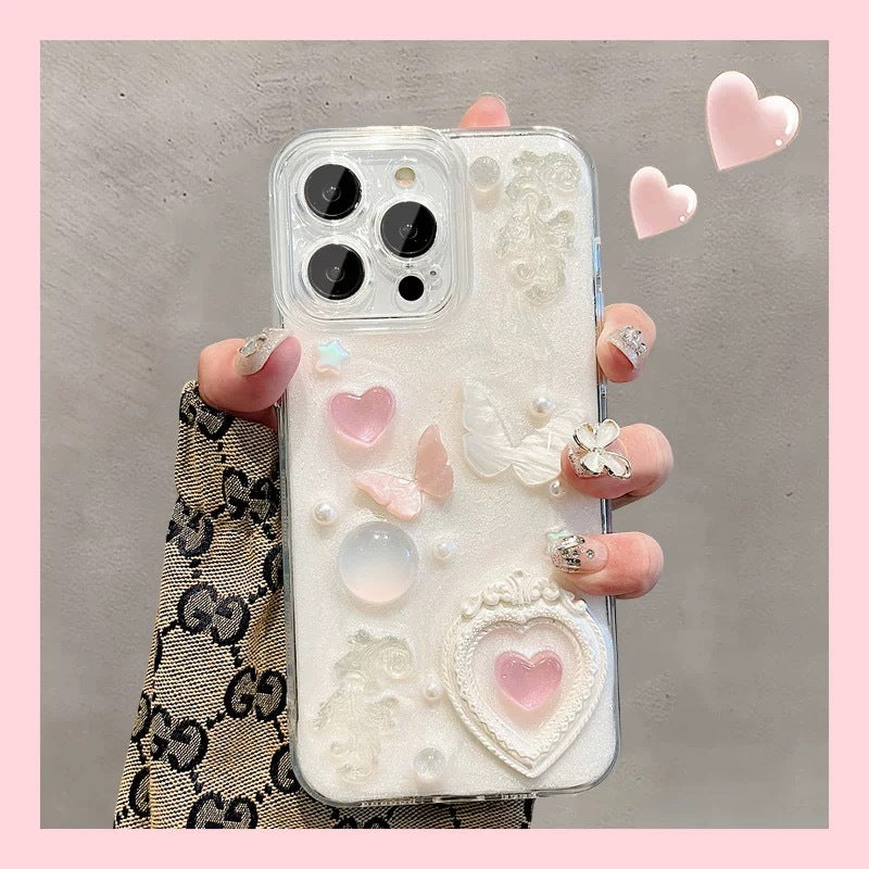Boîtier de téléphone Epoxy Pearl Epoxy en forme de cœur
