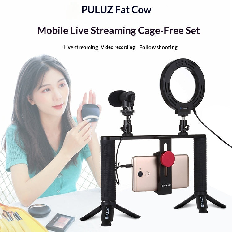 Mobile Live Streaming Stand Kit with Ring Light Microphone and Mini Tripod
