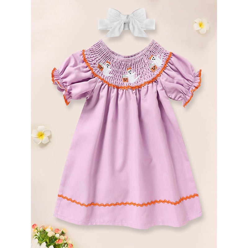 Bébé Bébé Filles Robe d'Halloween Robe de Broderie Ghost avec Robe de Déguisement de Fête du Bandeau