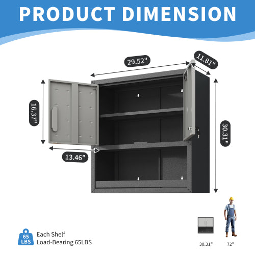 Armoire de rangement en métal mural avec porte de verrouillage et 1 plateau 1 tiroir ouvert pour