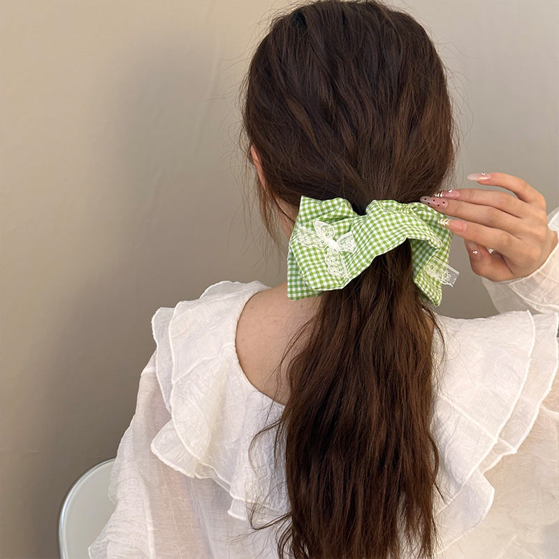 Style français Vintage Plaid Square Scrunchie