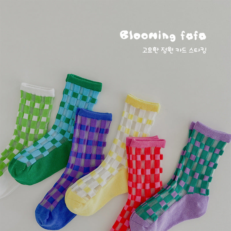 Chaussettes pour enfants Été Couleur Matching Plaid Coréen Bébé