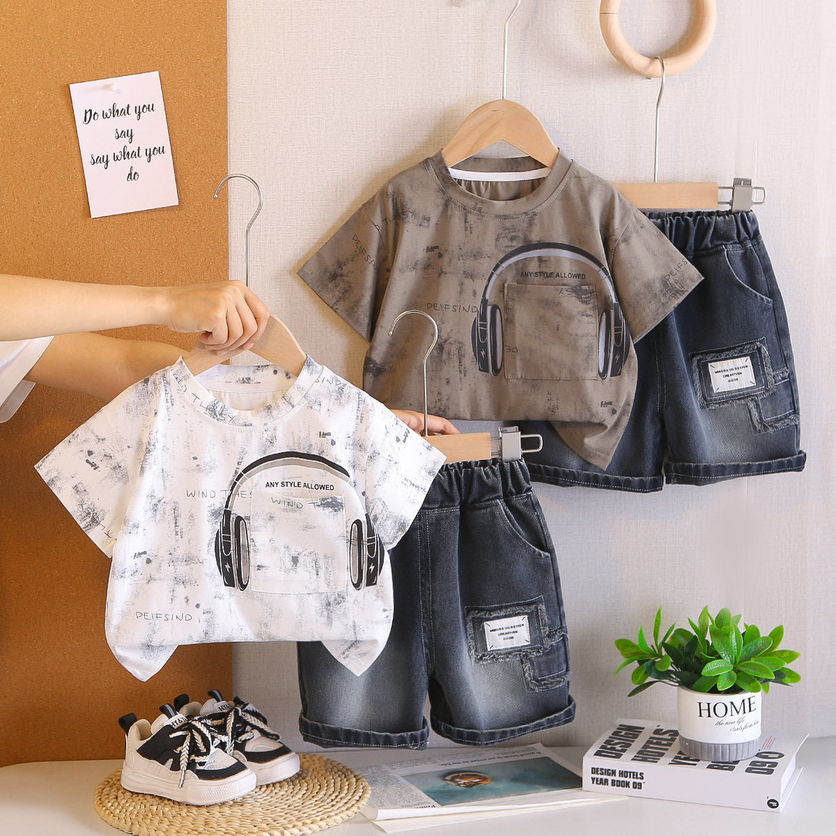 Summer Cute Baby Boy Short Sleeve Denim Shorts Two-Piece