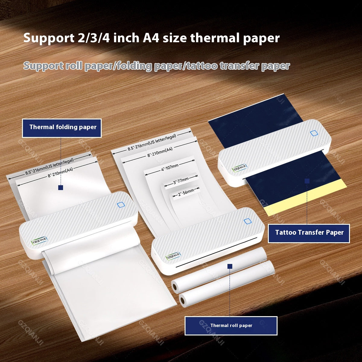 A4 Thermique Mini Bureau Portable Imprimante Bluetooth